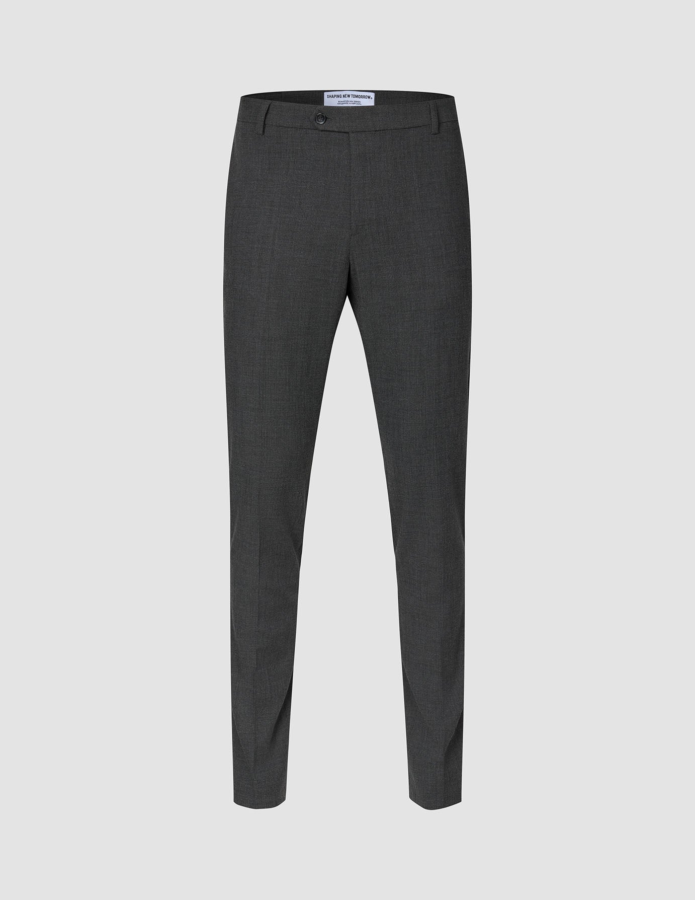 Motion Suit Pants Slim Pepper Grey – schmal geschnittene Anzughose mit 360°-Stretch, Knopfverschluss und Gürtelschlaufen.
